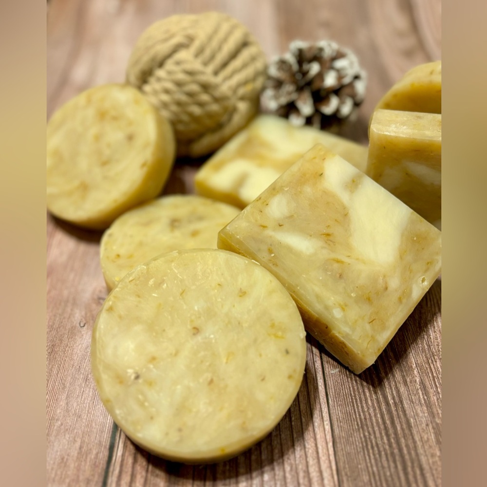 Hand crafted goat milk soap with calendula flower petals - Picture 2 of 6